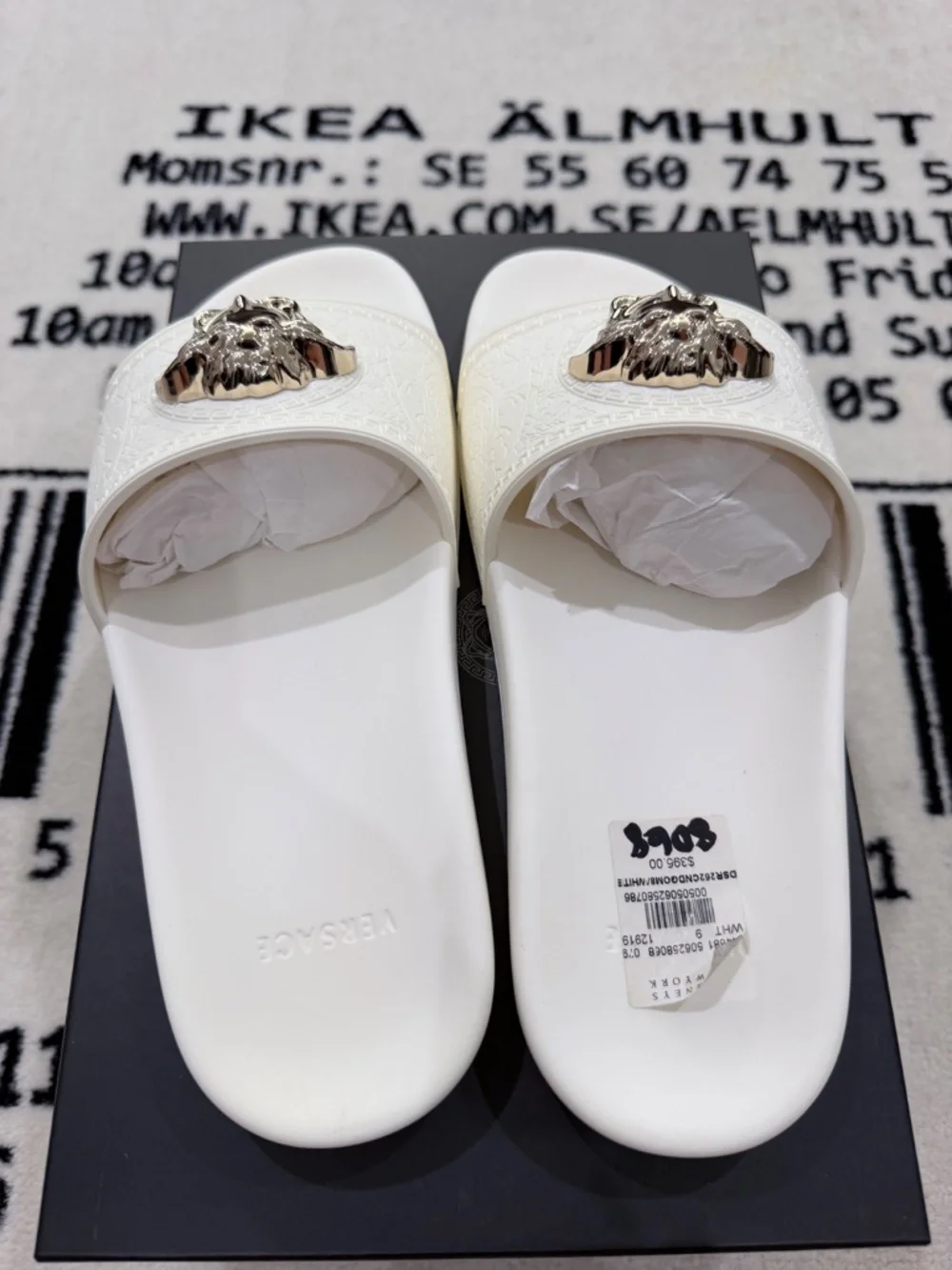 Versace Baroque Medusa Palazzo Patterned White Rubber Pool Slides - Gomma 39